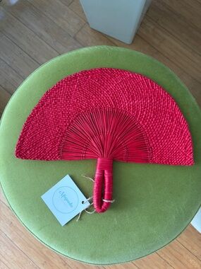 Handwoven Red Straw Fan